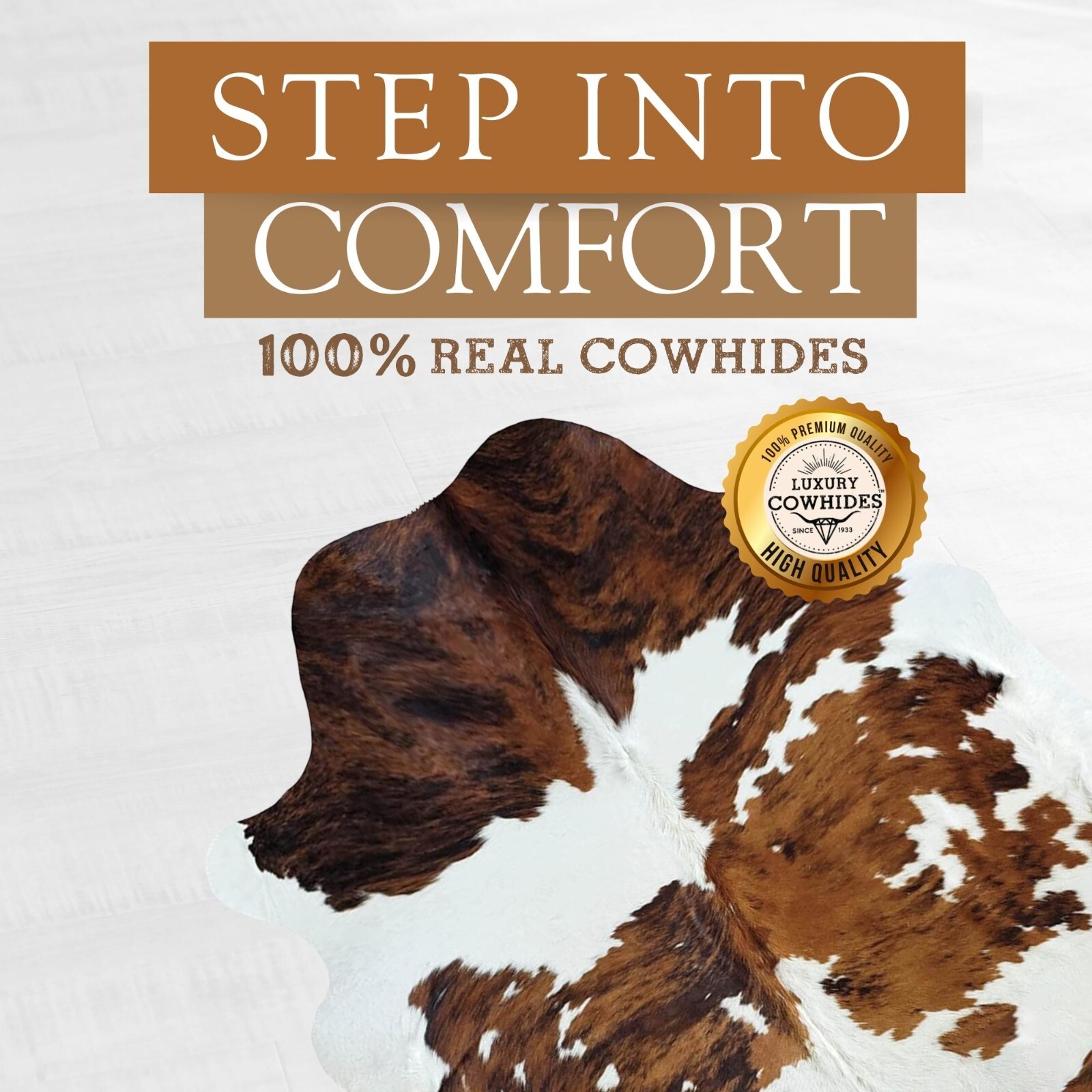 Real Cowhide Rug Tricolor - Size 6 x 6-7’