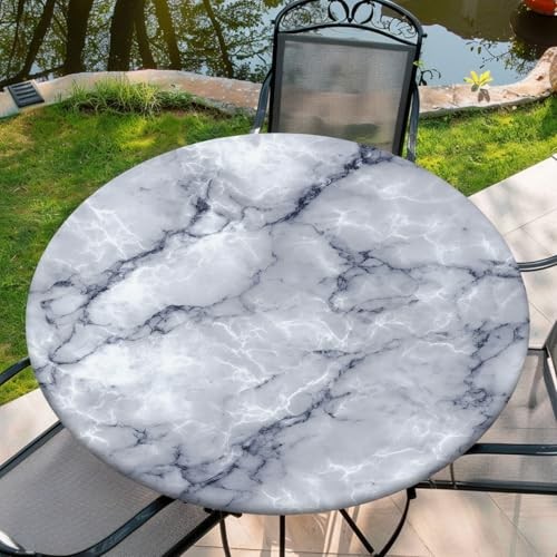 Round Fitted Table Cloth with Elastic Edge Design Table 44" (Round) Marble