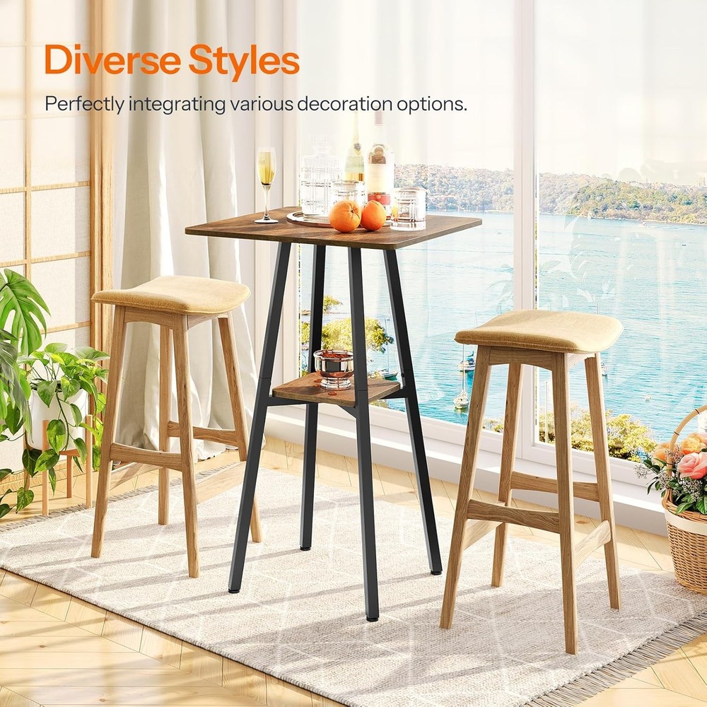Bar Table, 2-Tier High Top Pub Table, Counter Height Table with Storage, Small