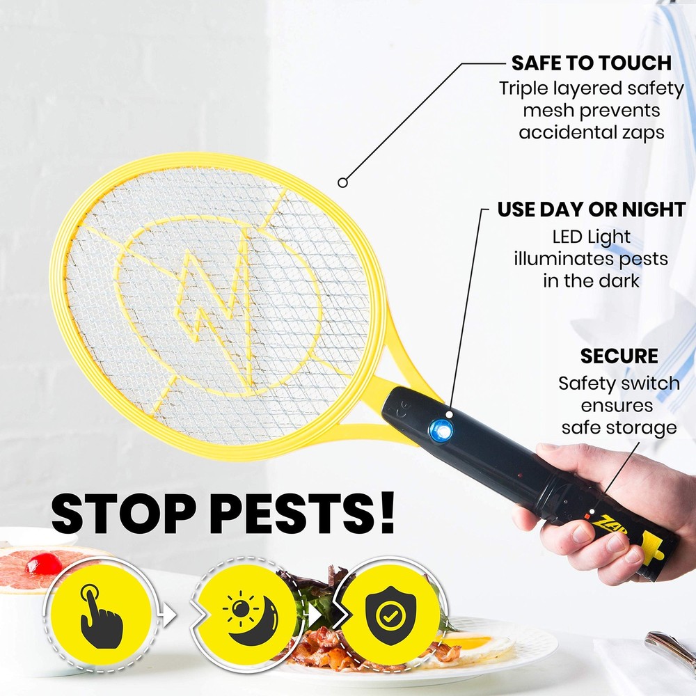 ZAP IT! Bug Zapper Rechargeable Bug Zapper Racket W/ Blue Light Attractant, 4...