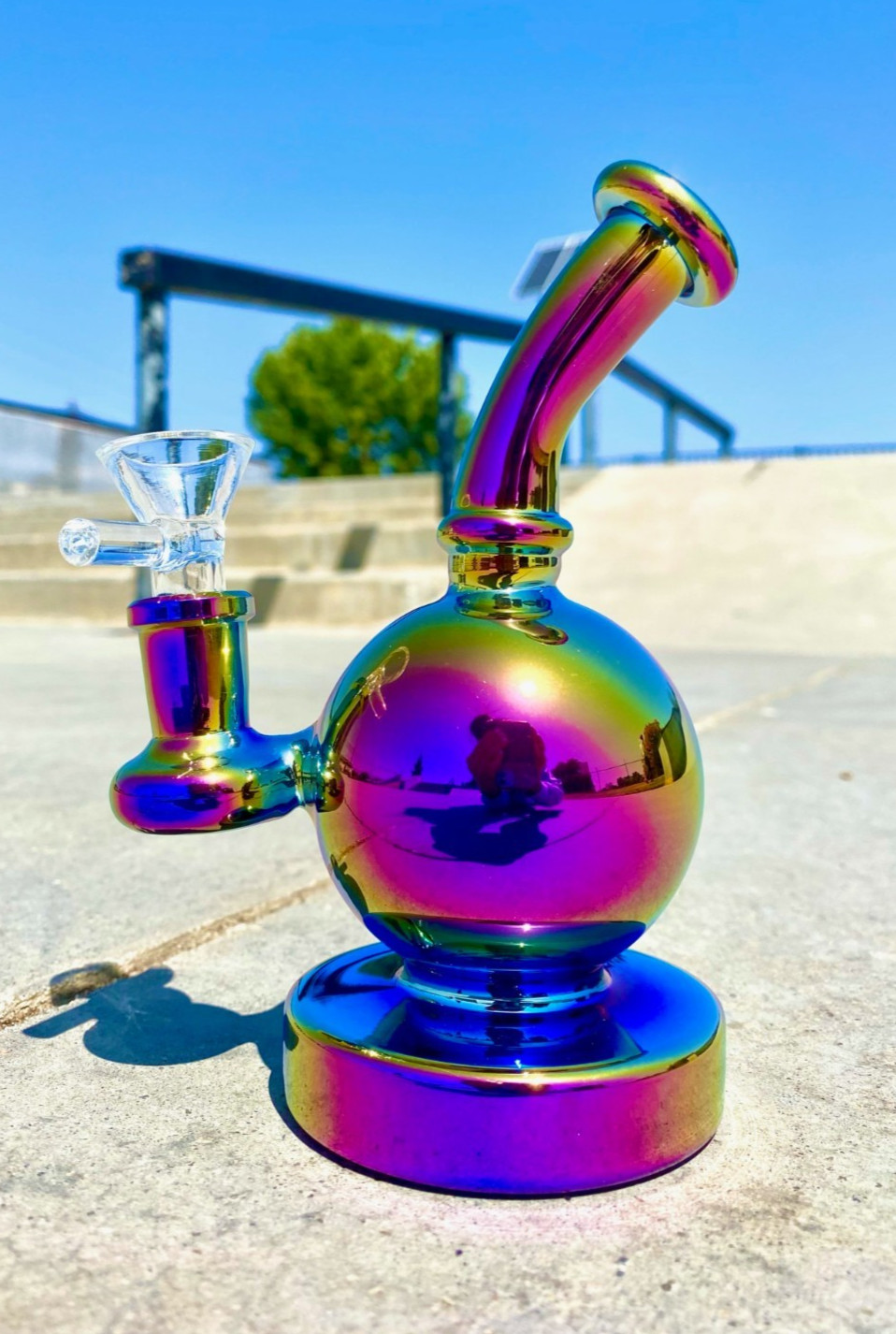 6 Inch Holographic Rainbow Mini Travel Glass Bong Tobacco Water Pipe + 14mm Bowl