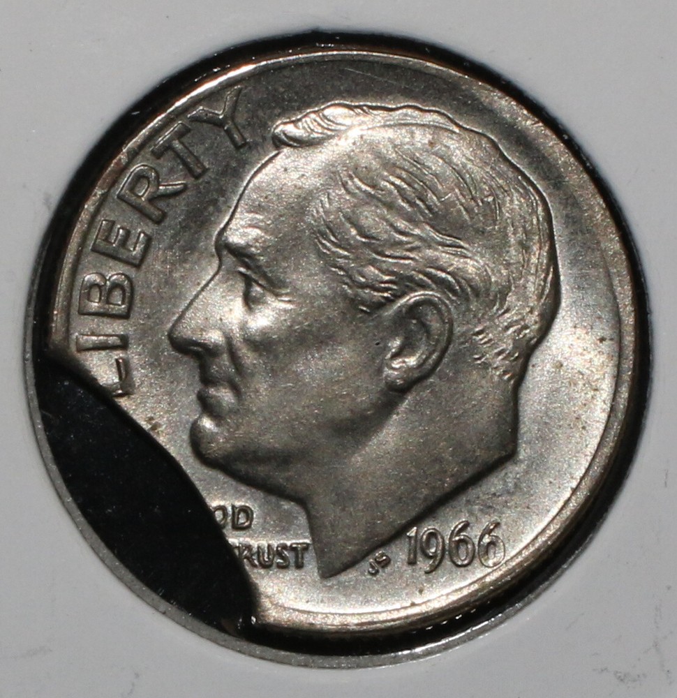 1966 Roosevelt Clad Dime Clipping Error - 06928