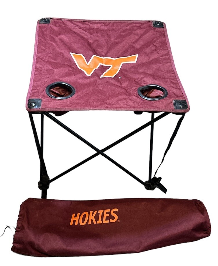 Virginia Tech Table Foldable Camping Tailgate Portable Shield Bar Bag Cup Holder