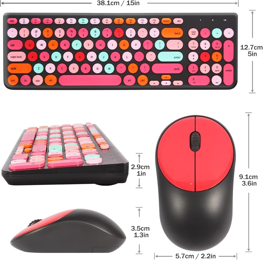 Retro Typewriter Wireless Keyboard Mouse Combo with Round Keycaps Black