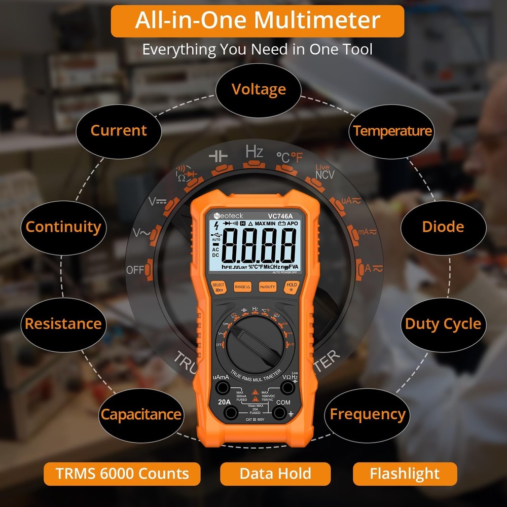 Neoteck 6000 Counts Digital Multimeter for DC AC Voltage/Current TRMS Voltmet...