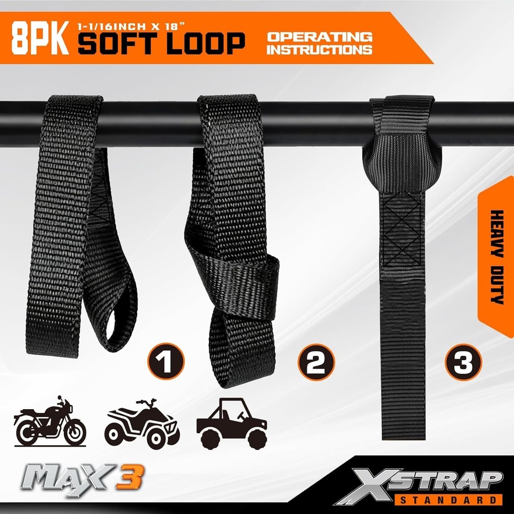 Durable 3600LB Soft Loop Tie-Downs 8 Pieces - Universal Fit for Secure Transport