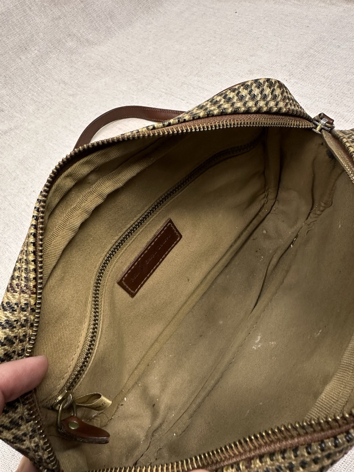 Vintage Polo Ralph Lauren Brown Russell Houndstooth Plaid Bag Leather 90s