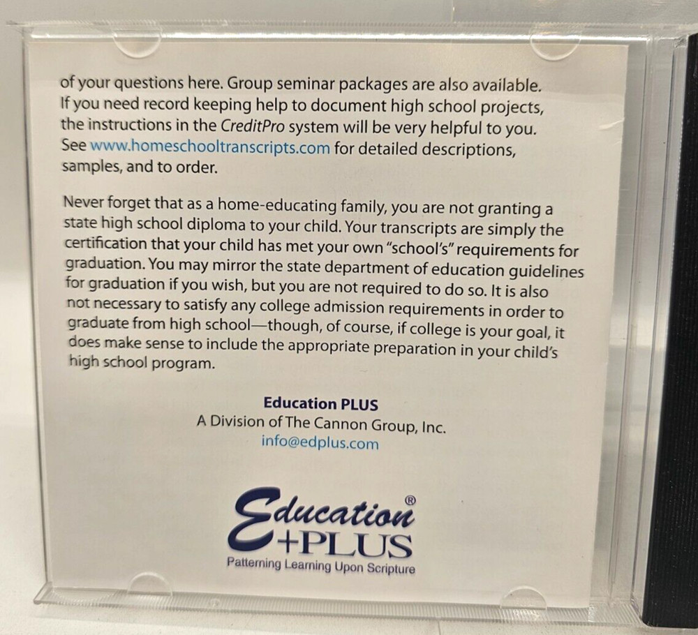 TranscriptPro Home School Transcript Generator CD-ROM Cannon Education Plus