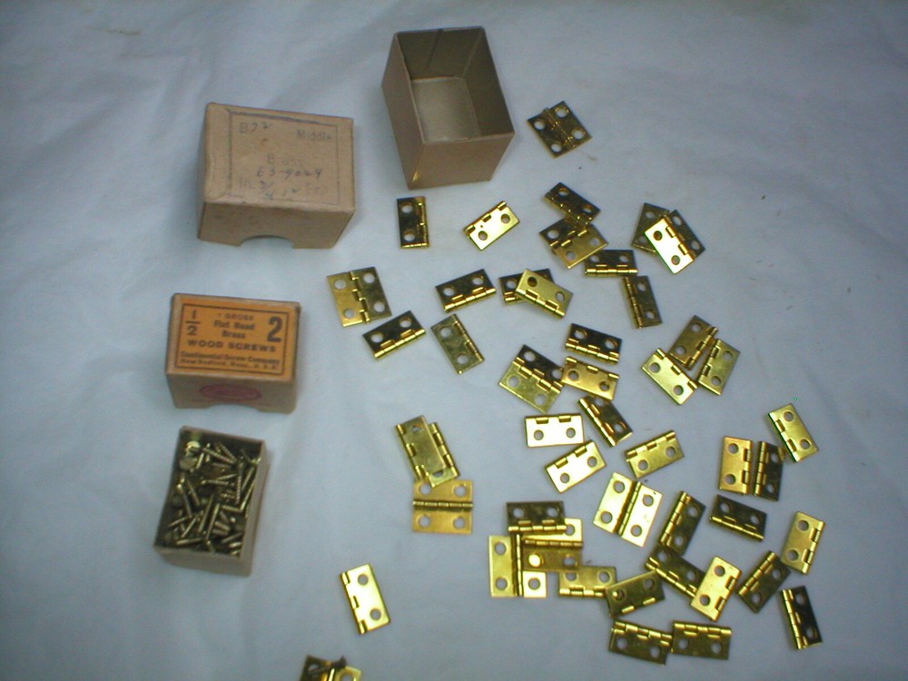 Vintage Solid Brass Hinges and Screws. 96 small hinges