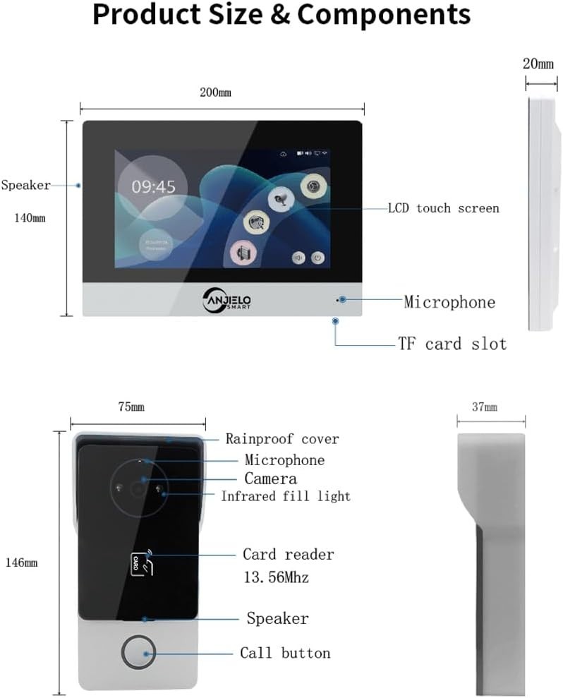 2-Wire Video Intercom System,WiFi Doorbell Camera Security Video Intercom,7 Inch