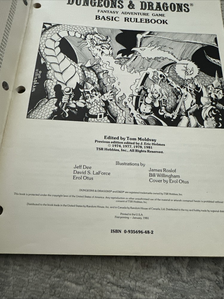 Dungeons & Dragons Basic Rulebook TSR 2014 1st Printing 1981