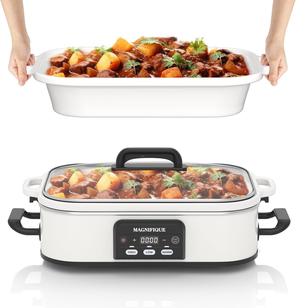 4 Quart Casserole Programmable Slow Cooker with Ceramic Baking Dish Oven Safe