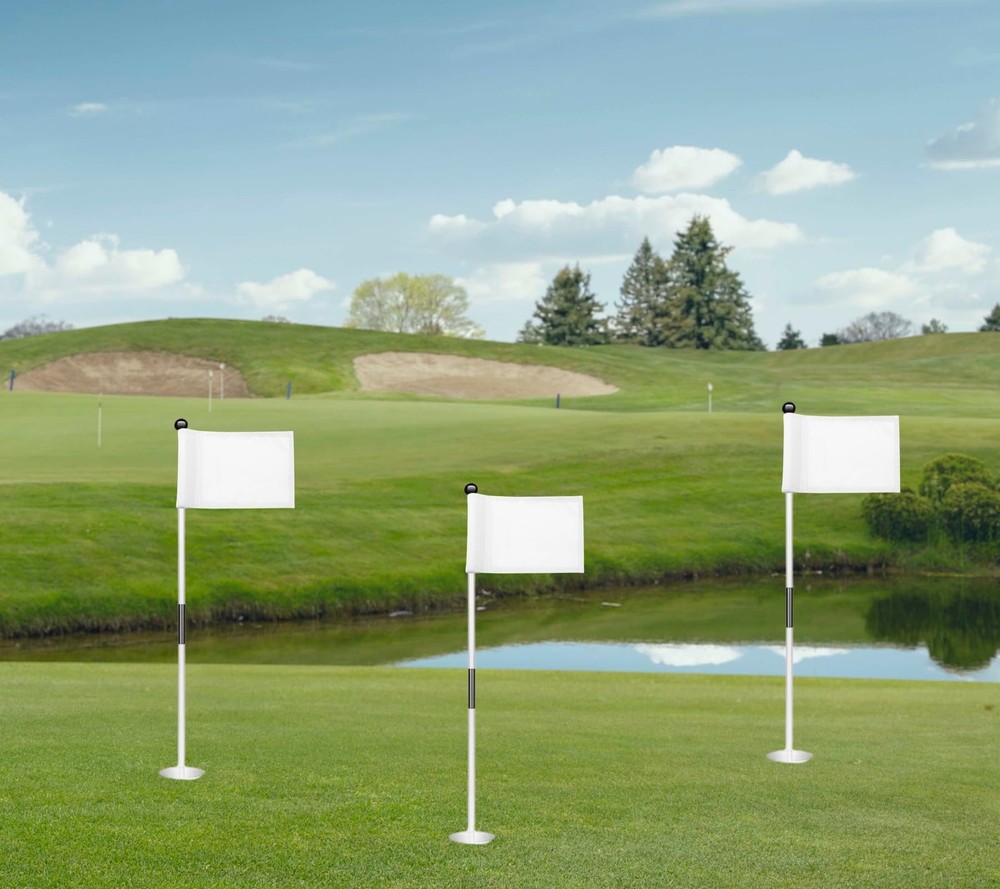 Set 3X Single Sided 8x6 Inch Solid White Golf Polyester Flag - Mini Putting G...