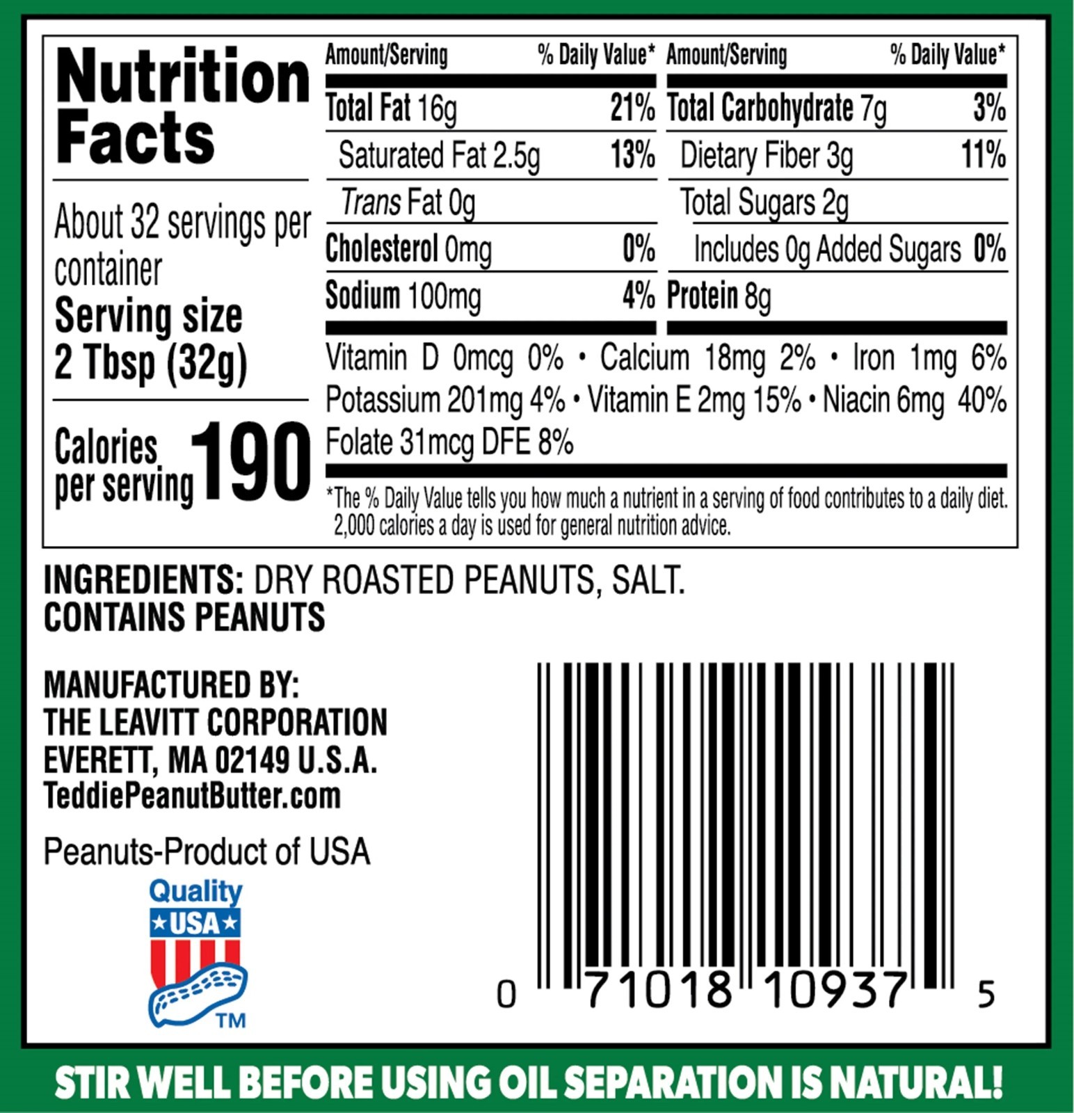 Teddie All Natural Super Chunky Peanut Butter, 36 oz