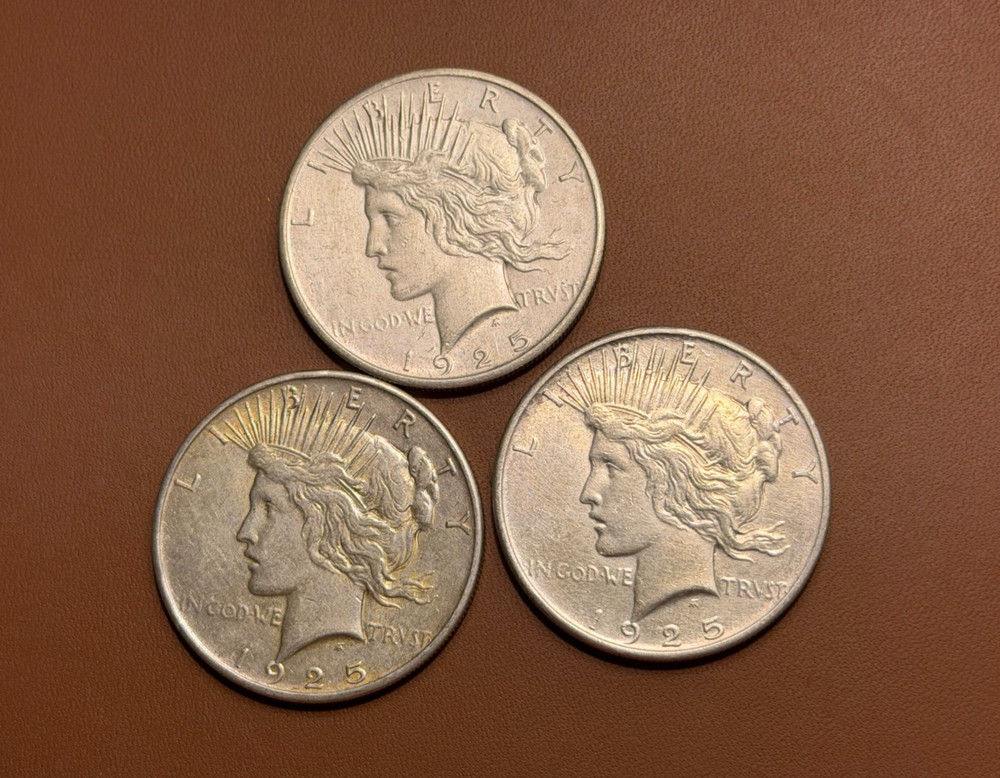 3x 1925 Peace Dollars, 90% Silver in Great Condition!