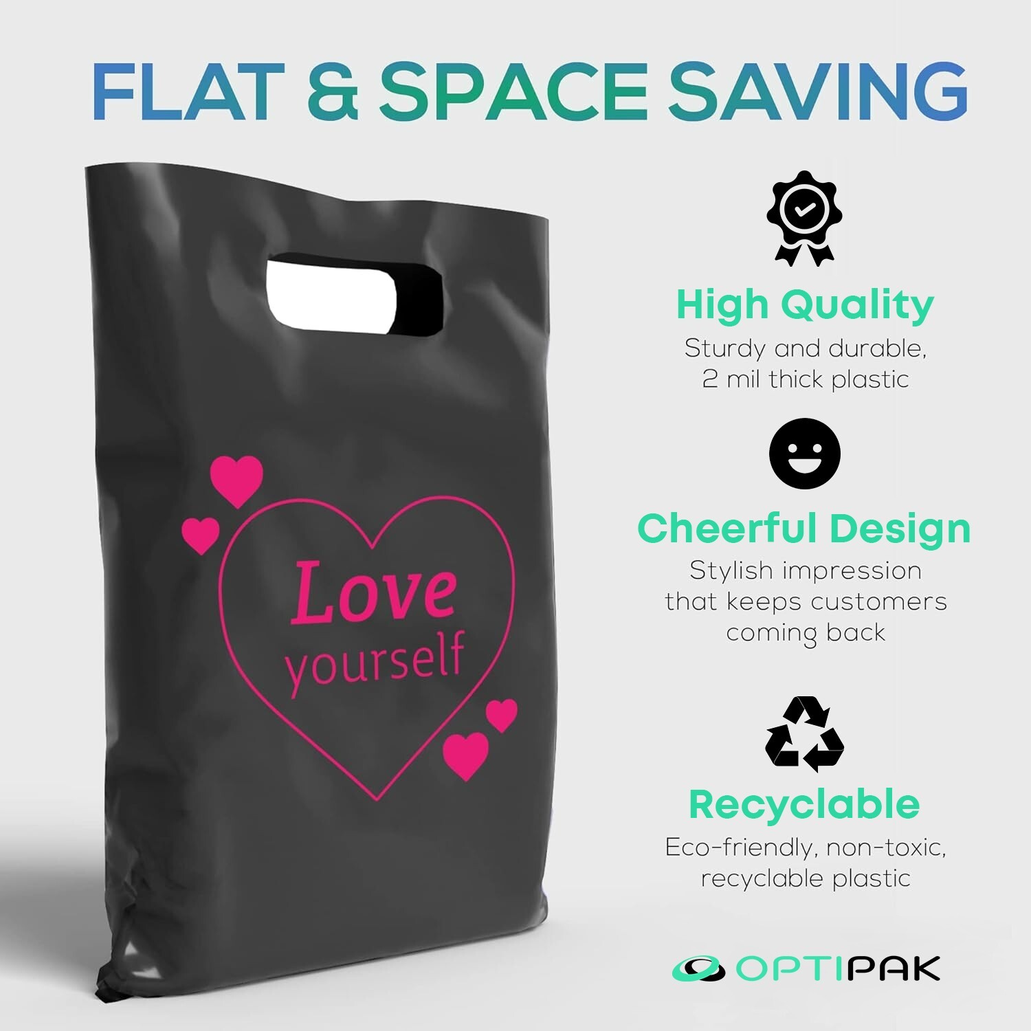 OPTIPAK 16x18 Plastic Bags – 50 Pack with Die-Cut Handles for Retail & Party