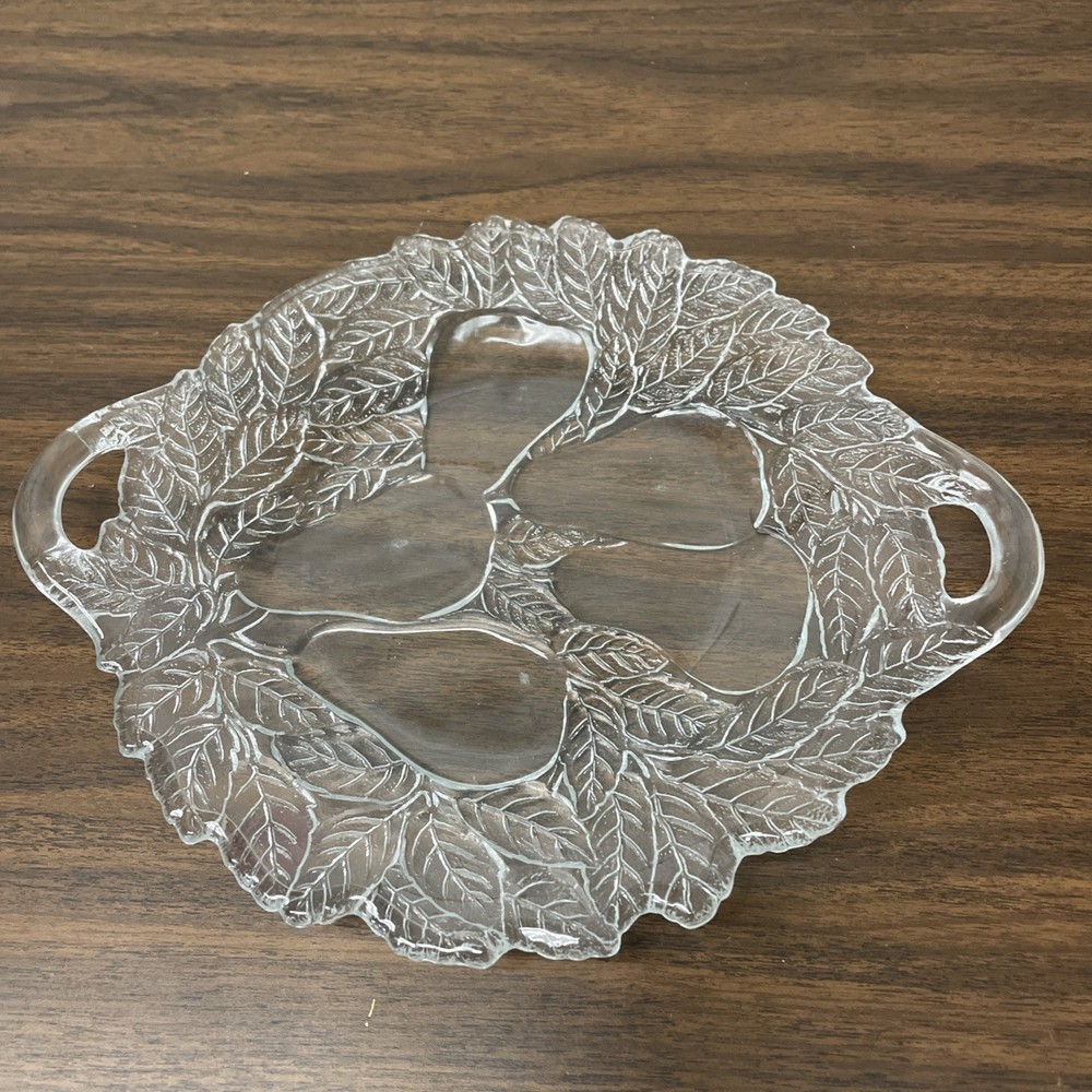 Clear Glass Serving Tray Pear Fruit Design