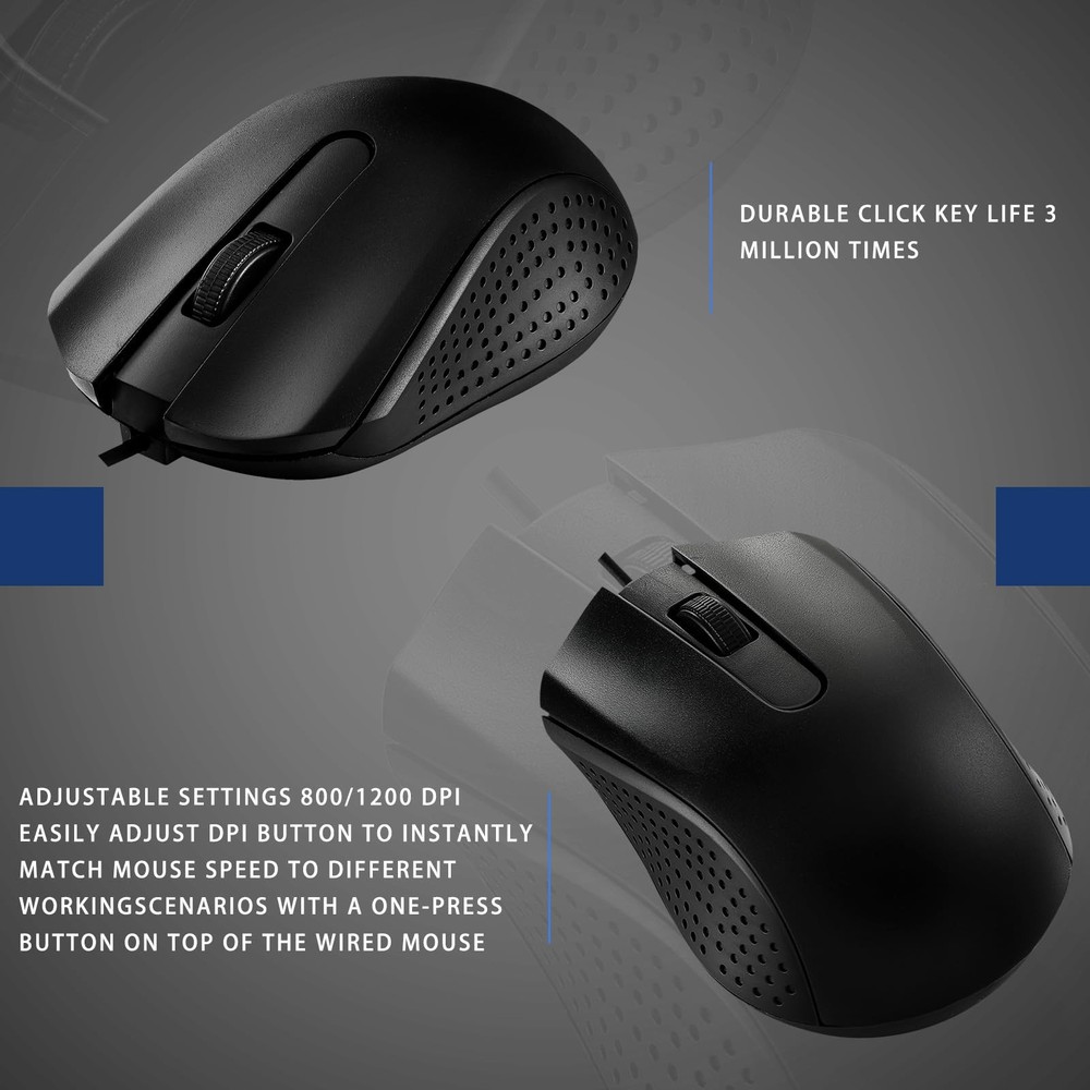 20 Pcs Wired USB Computer Mouse Bulk 3-Button Corded Wired Mouse for Laptop D...