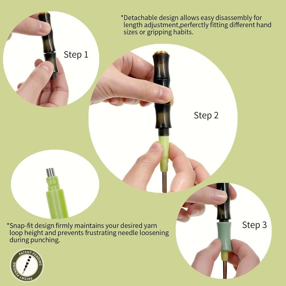 Punch Needle Tool Kit - Ergonomic Handle, 8 Interchangeable Needles (5mm/3.5m...
