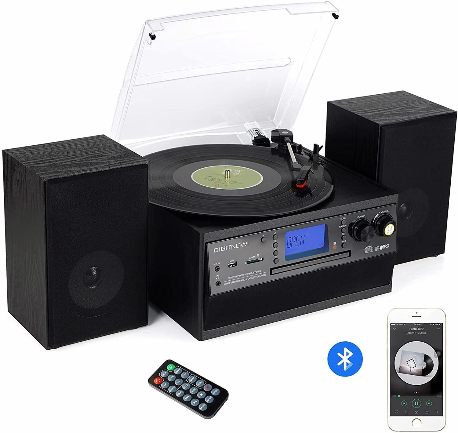 Bluetooth Record Player Turntable with Stereo Speaker, LP Vinyl to MP3 Converter