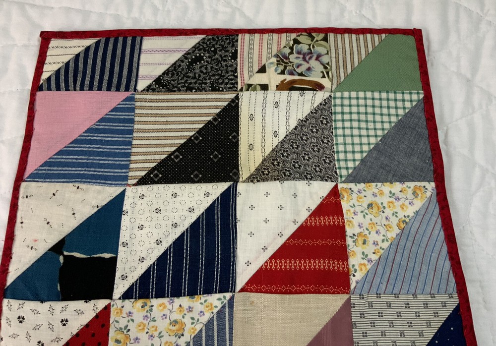 Vintage Patchwork Quilt Table Topper, Triangles, 1930’s, Calico Prints, Multi