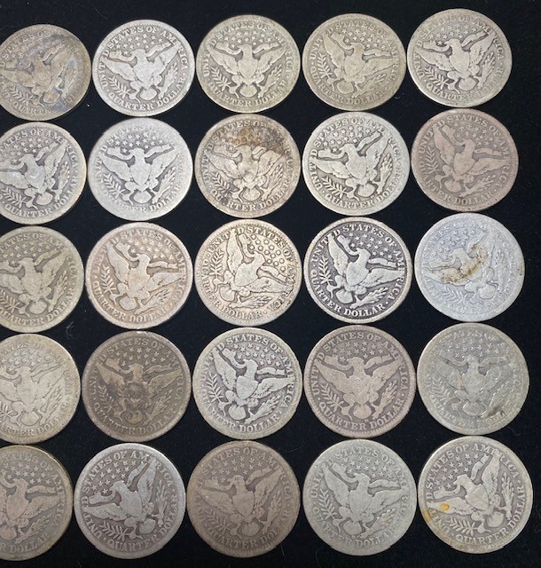 Full Roll 40 Coins. Barber Head Silver Quarters. Average Circulated.