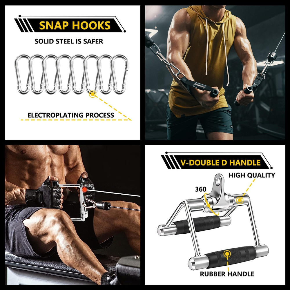 Solid Steel Cable Attachments for Gym Set with Wide Grip LAT Pull down Bar, LAT