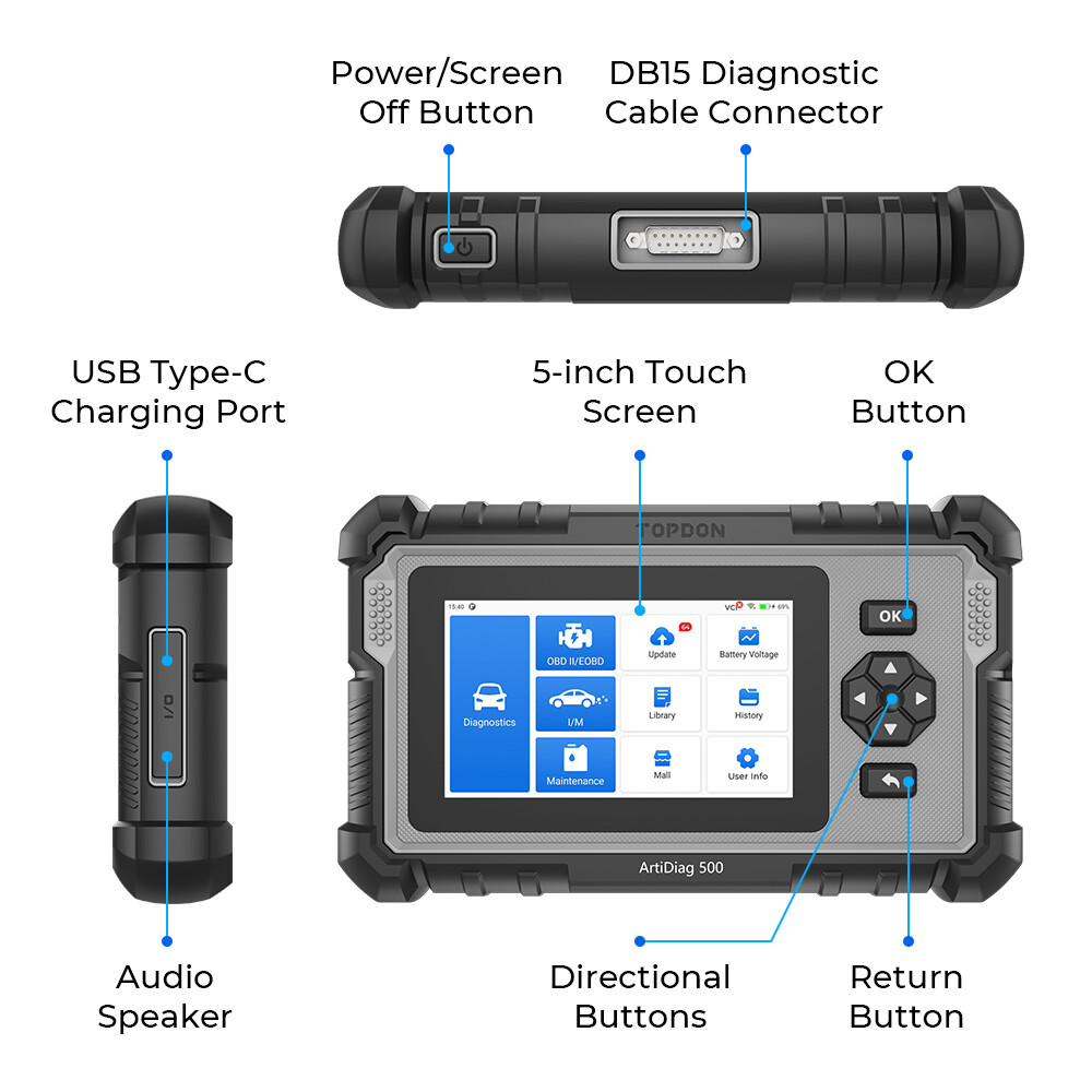 TOPDON OBD2 Code Reader AD500 with Engine Transmission ABS SRS Diagnosis 6 Reset