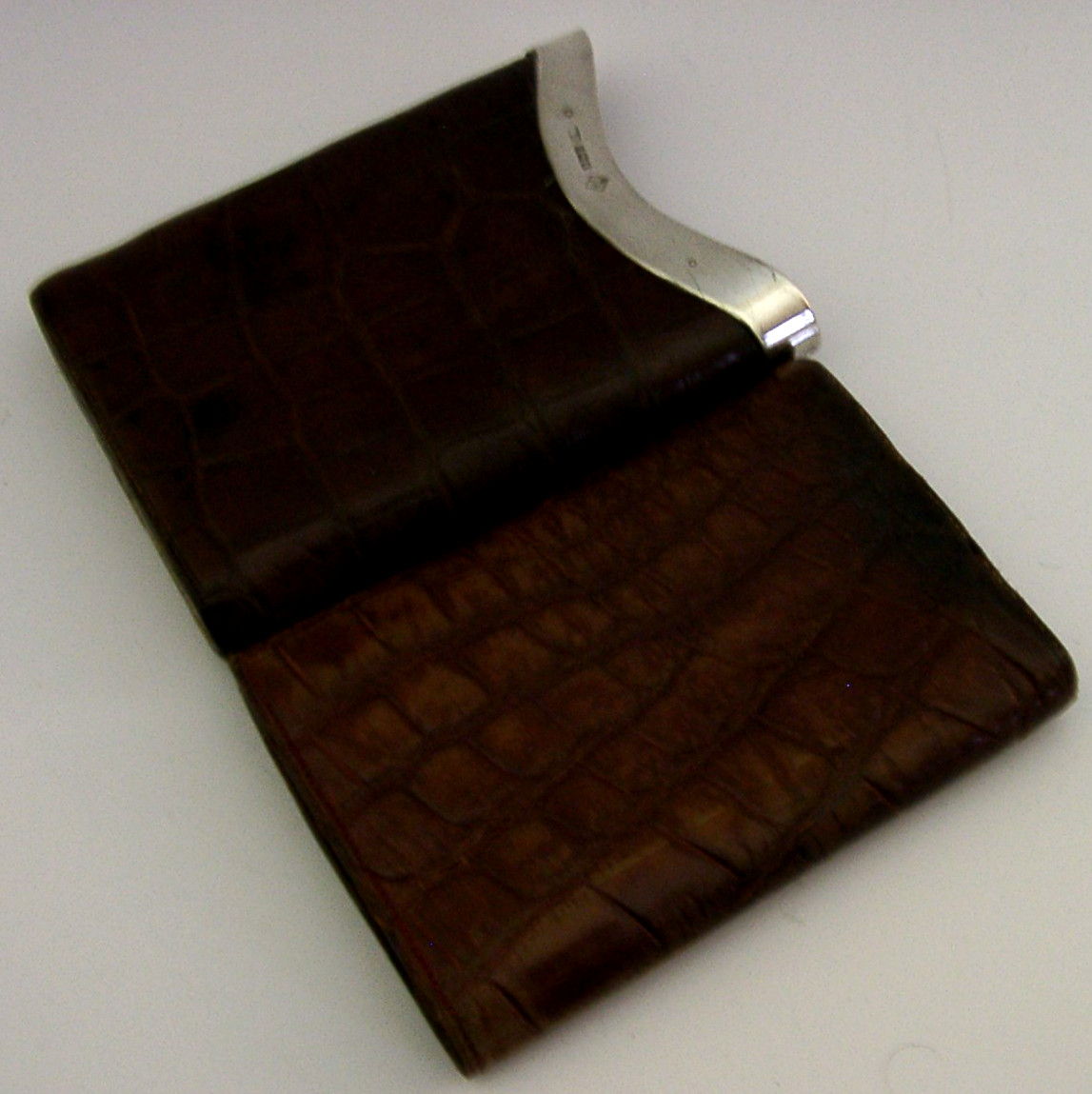 CROCODILE SKIN LEATHER STERLING SILVER CIGAR CASE BLUMFELDS 1913 ANTIQUE