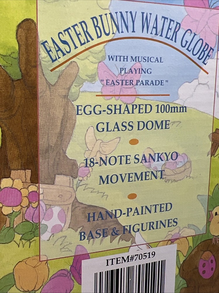 Easter Bunny Egg Shape Water Globe With Musical Easter Parade Wind Up Spring