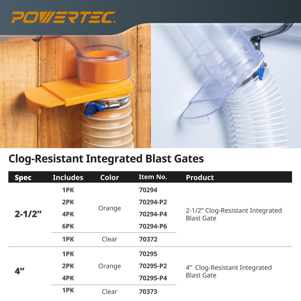 POWERTEC 4" Blast Gate, Clog Clear Gate