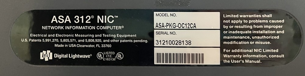 DIGITAL LIGHTWAVE ASA-PKG-OC12CA Sonet Network Information Analyzer Computer