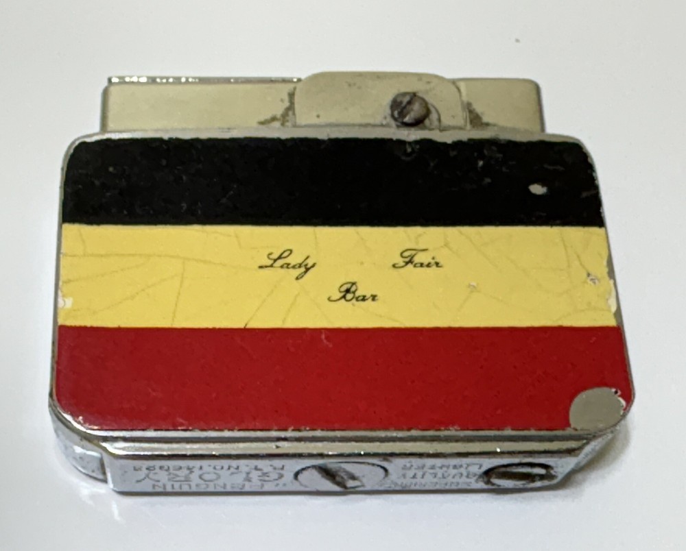Vintage WW2 Lighter - LADY FAIR BAR - Tokyo Japan - RED WHITE & BLUE - 1940s