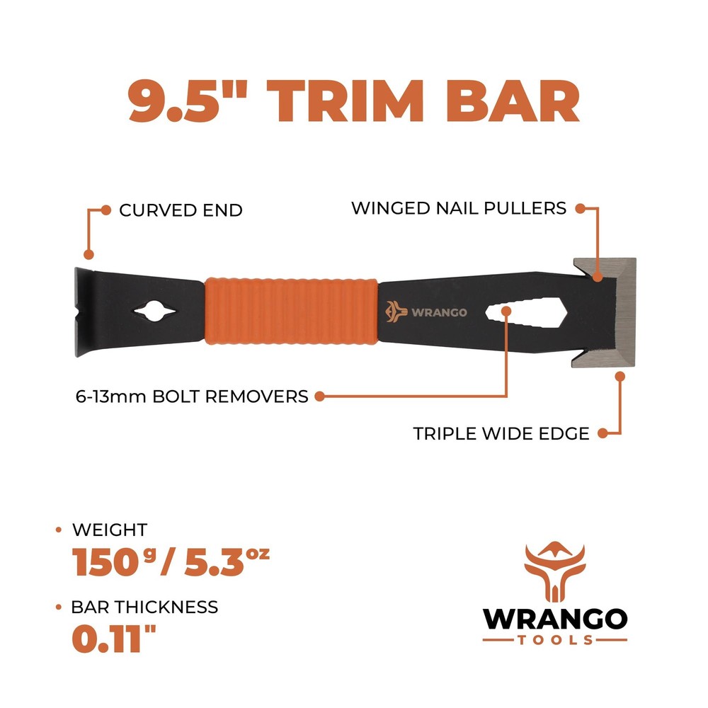 Wrango Tools 9.5" Trim Bar Pry - Patented Small Length, Single