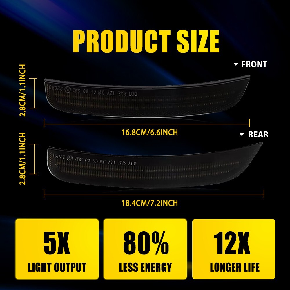 Smoked LED Front & Rear Side Marker Lights For 2015-2023 Chrysler 300 300C 300S