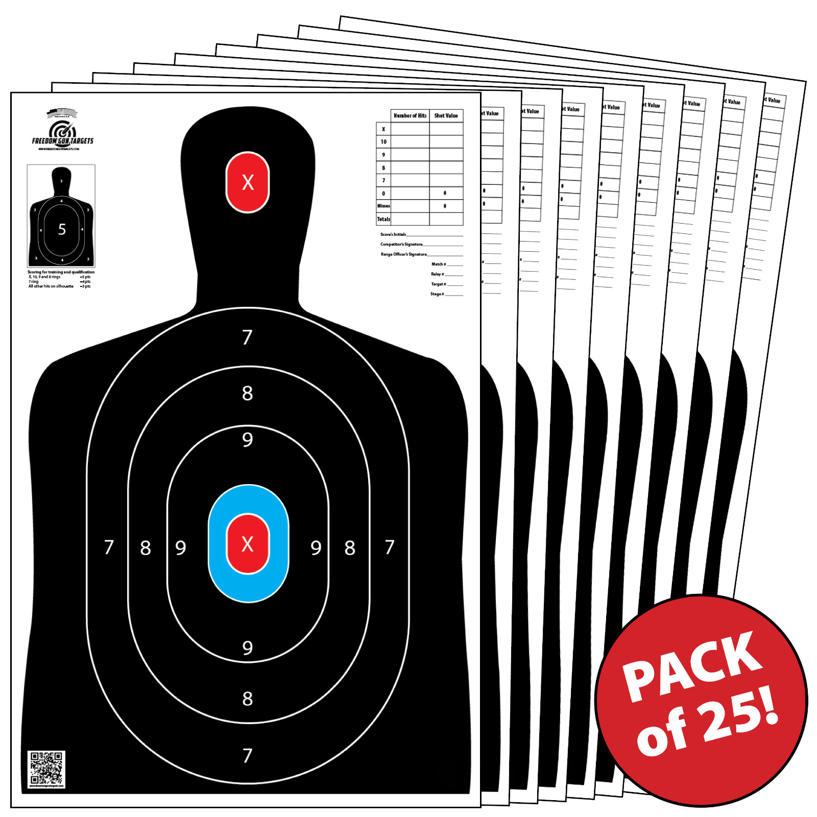 25 Paper Shooting Targets Gun Range Pistol Rifle BB Guns Black Silhouette 12x18