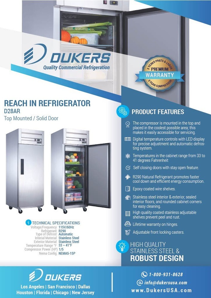 DUKERS D28AR, Top Mount 1-Door REFRIGERATOR