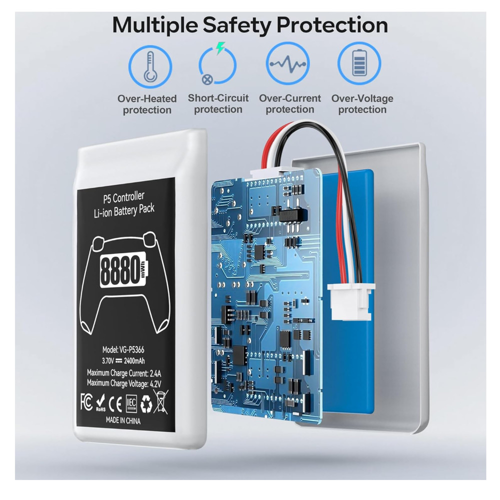 2 Pack PS5 Controller Battery Replacement 8880mWh High Capacity Rechargeable