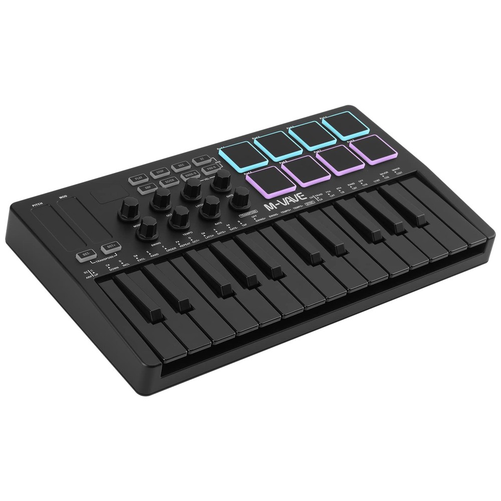 25 Key USB MIDI Keyboard Controller With 8 Backlit Drum Pads, Bluetooth Semi ...