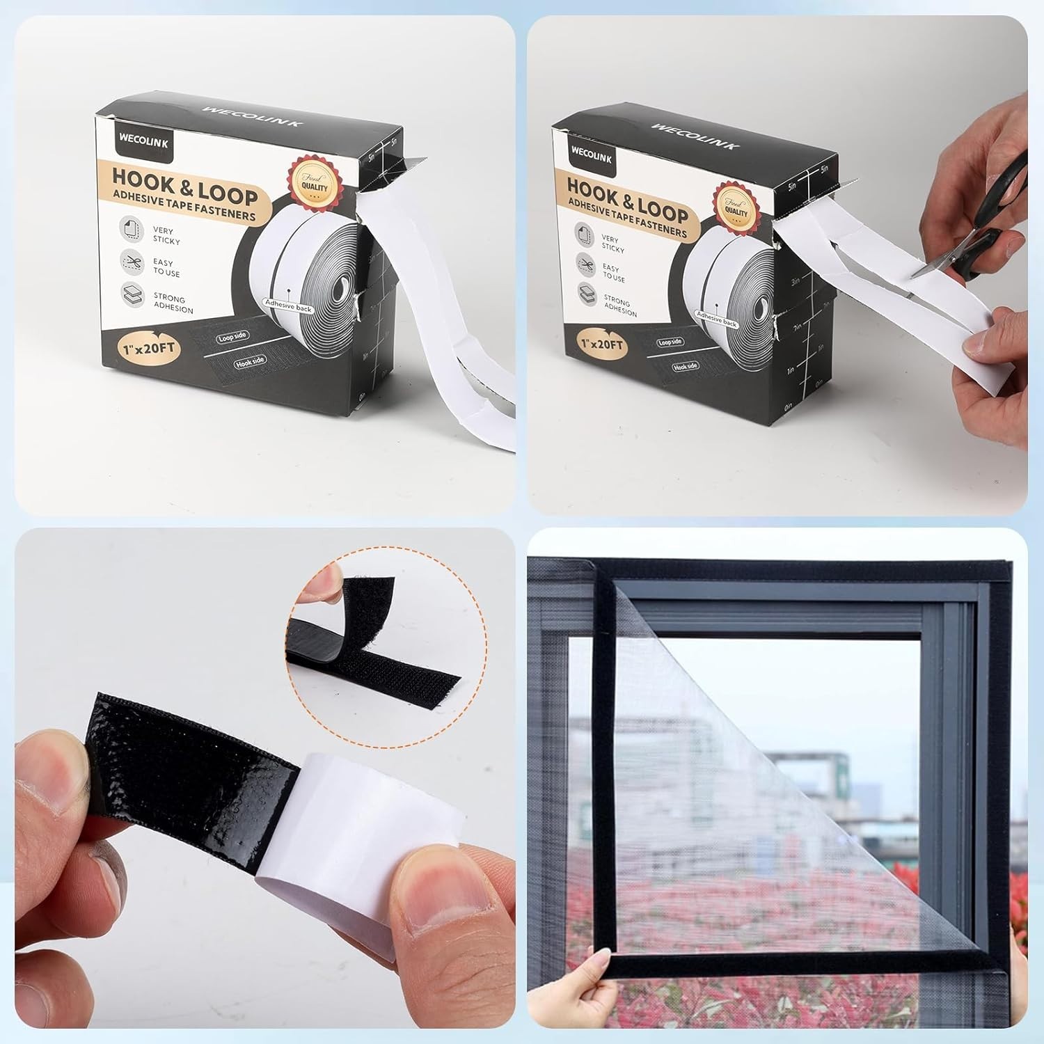 20Ft X 1 Inch Hook and Loop Tape Strips with Adhesive, Heavy Duty Sticky Back