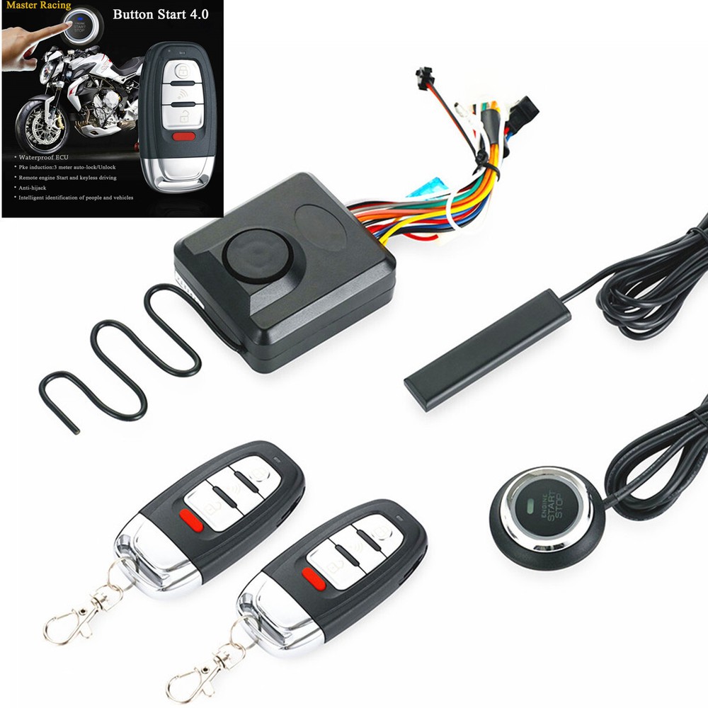 Keyless Entry Motorcycle Scooter Engine Start Push Button Kit Alarm System