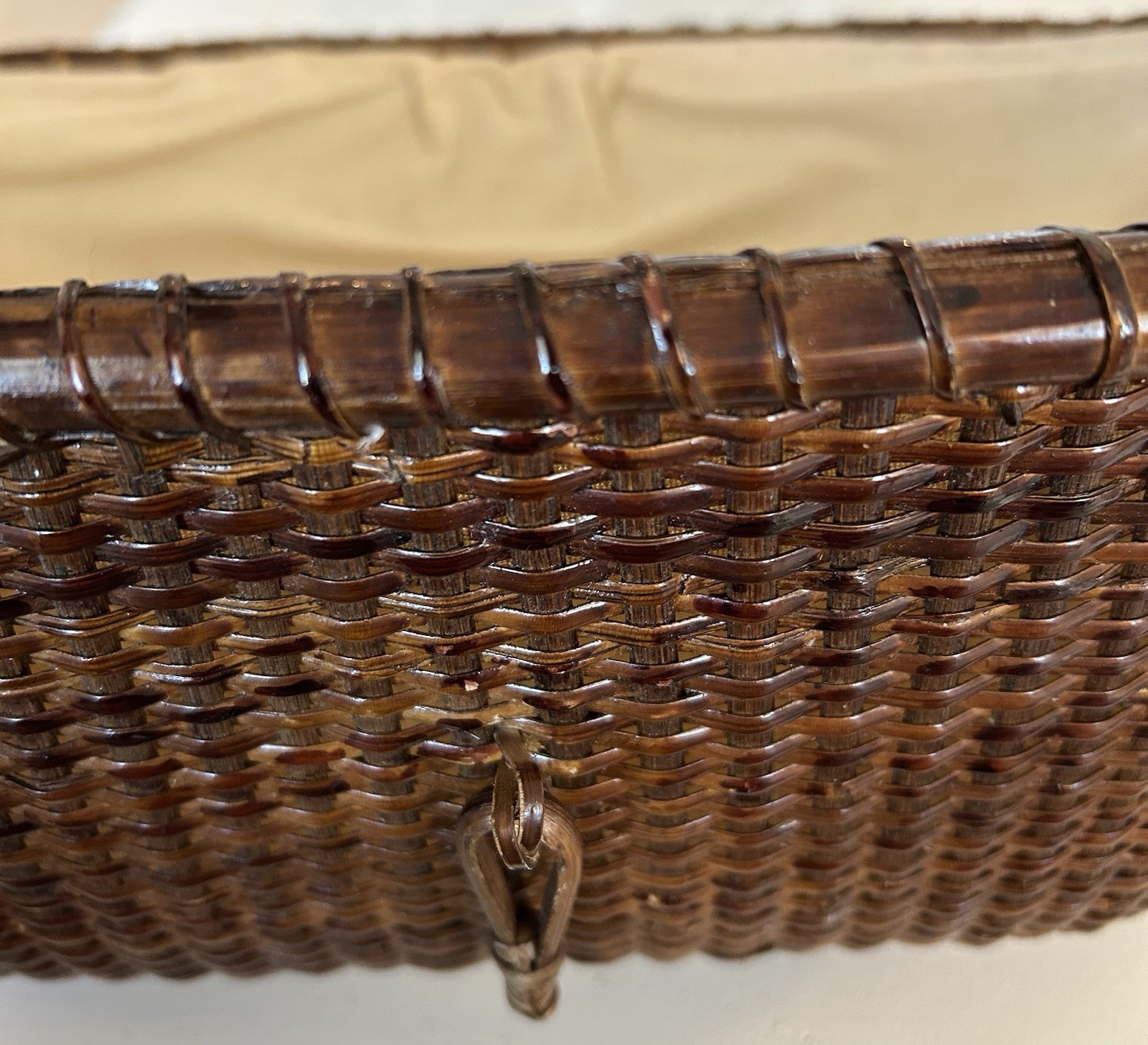 Antique Nantucket Lightship Basket - Swing Handle - Wood Bottom - Handwoven Cane