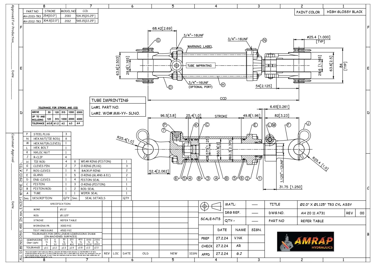 2x10 Hydraulic Cylinder 2" Bore 10" Stroke Double Acting Tie-Rod Cylinder - SAE