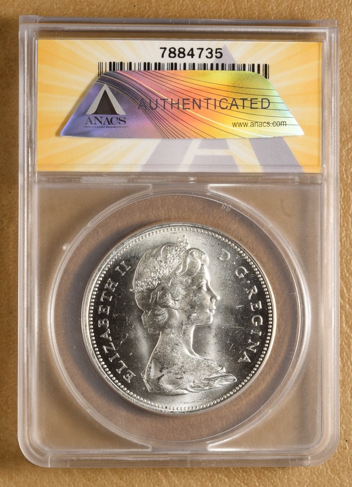 1966 Canada Silver Dollar with Large Beads ANACS MS61