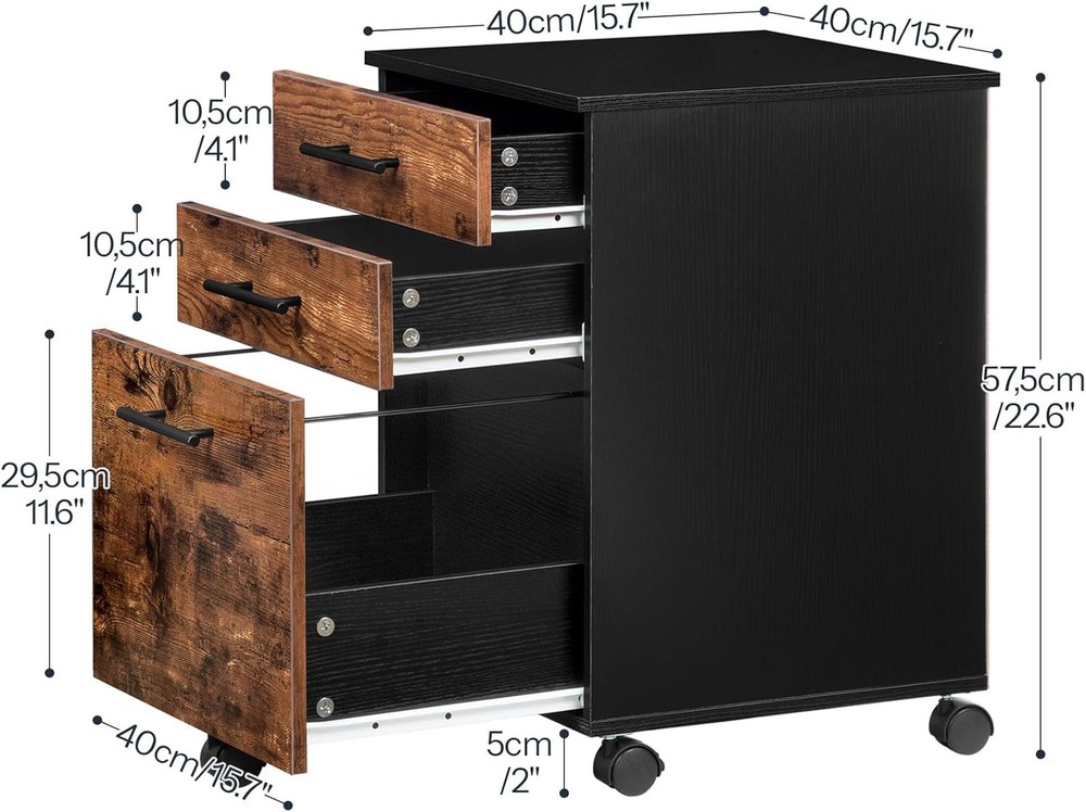 HOOBRO 3-Drawer File Cabinet, Rustic Brown