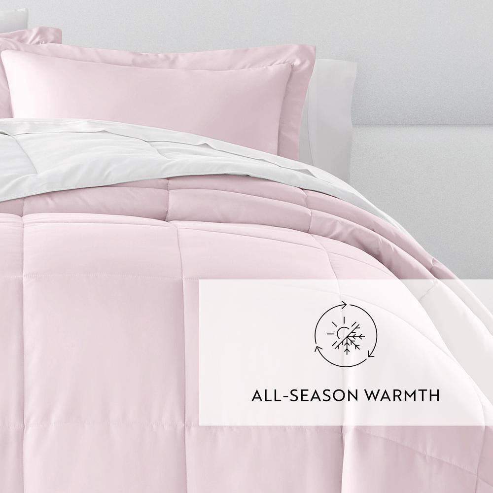 Blush and White Microfiber down Alternative Full / Queen Reversible Comforter Se