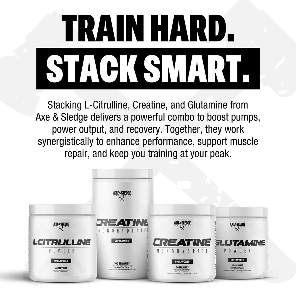 Axe & Sledge Basics Creatine | Unflavored, Enhances Strength & 50 Serving