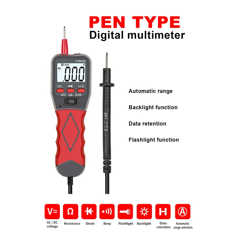 PTM16A Digital Multimeter 2000 Counts AC/DC LCD Voltage Resistance Tester