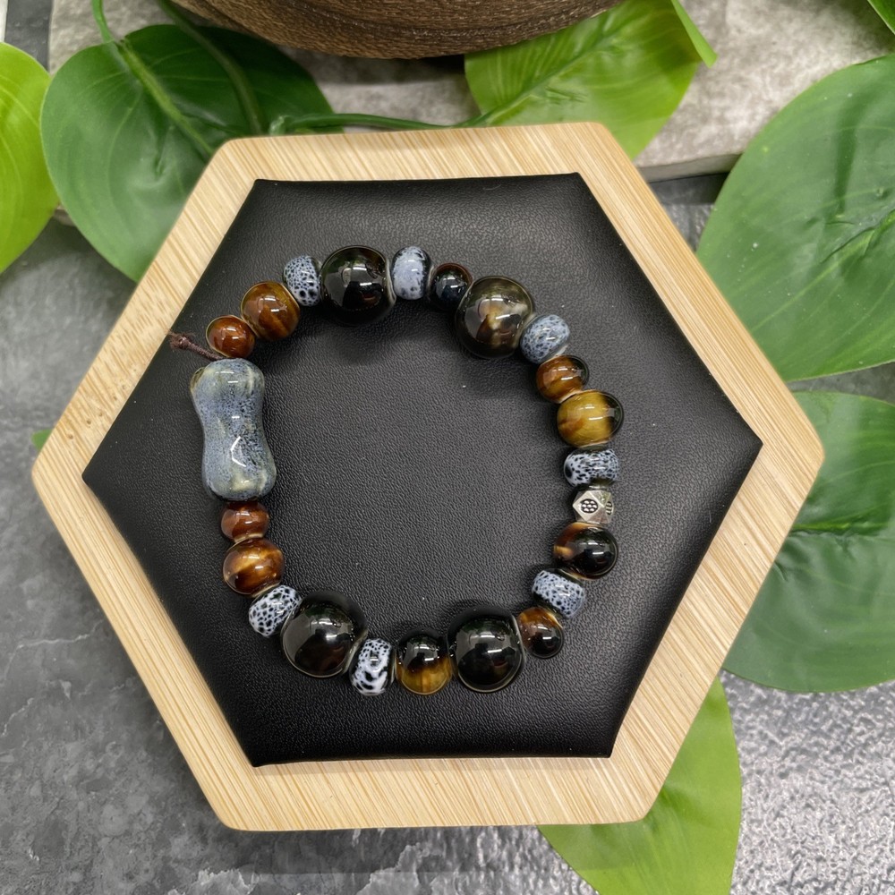 Handmade Ceramic Bead Beaded Stackable 5.5” Plus Stretch Bracelet New B35