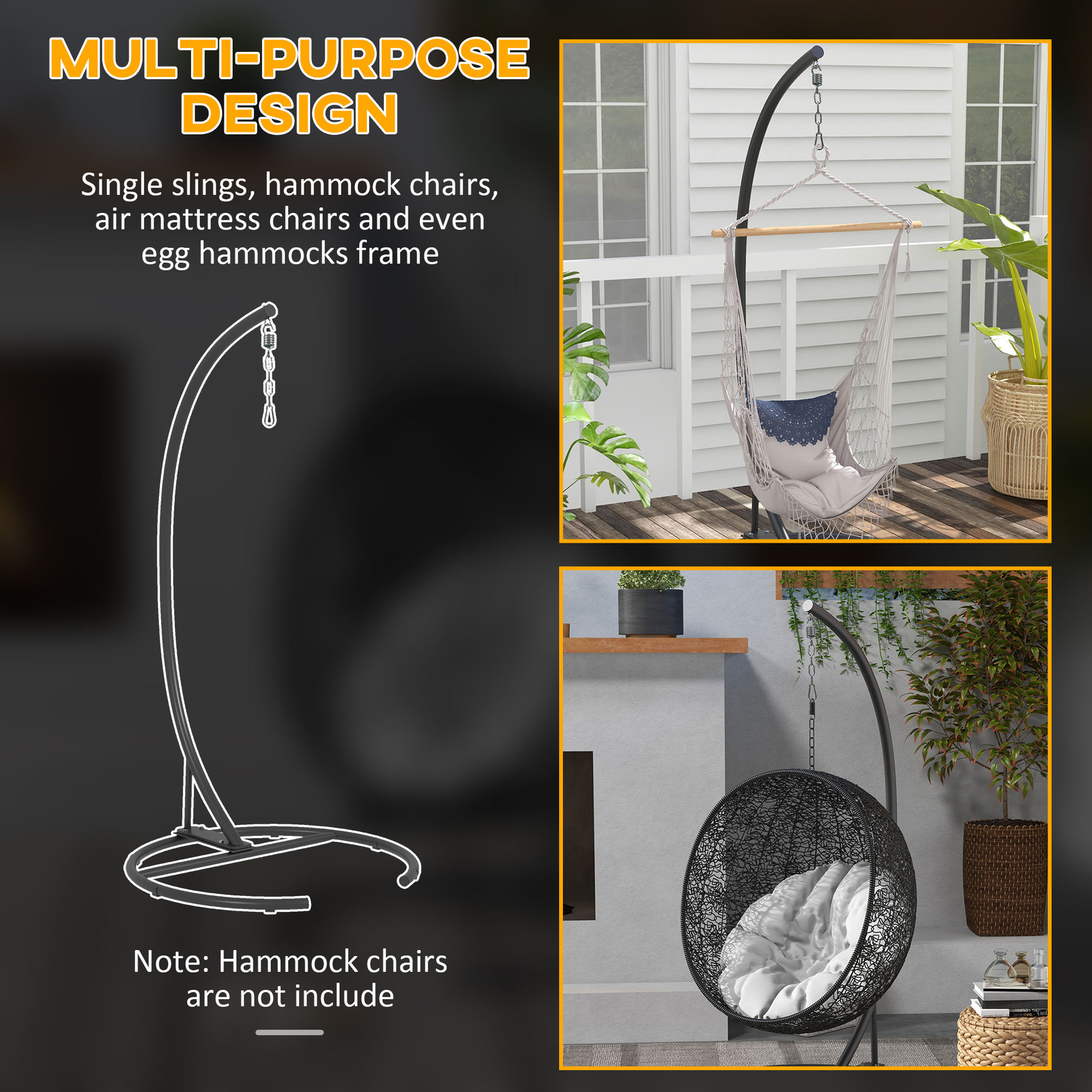 Outsunny Hanging Hammock Chair Stand, Hanging Stand, Black